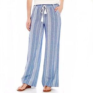 Jolt Striped Linen Blend Wide Leg Casual Beach Pull On Pants Size L